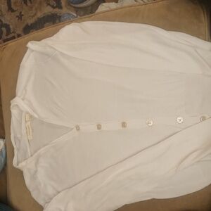 INHABIT Cardigan Sweater Size Medium Cotton V-Neck Button-Up Exposed Seams White